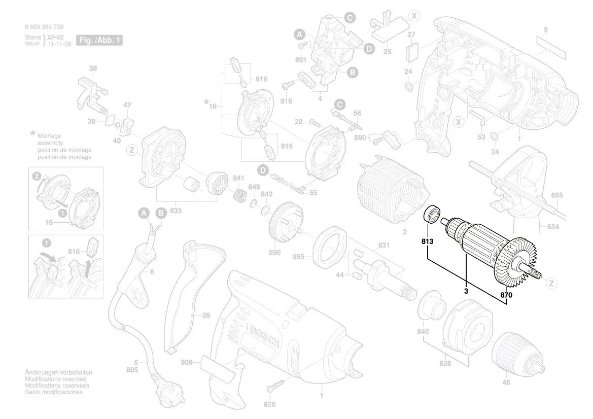 Induit BOSCH réf. 2 604 011 295 pour PSB 700 RE / PSB 7000 RE